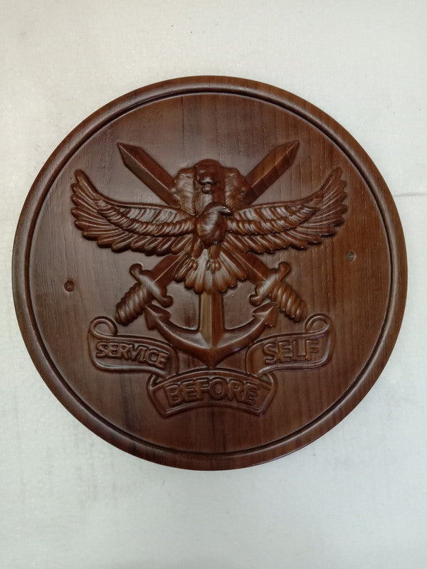 SERVICE BEFORE SELF WOODEN Plaque - 12 Inches - 3D Engraving- Crest Badge Wall Décor (5395)