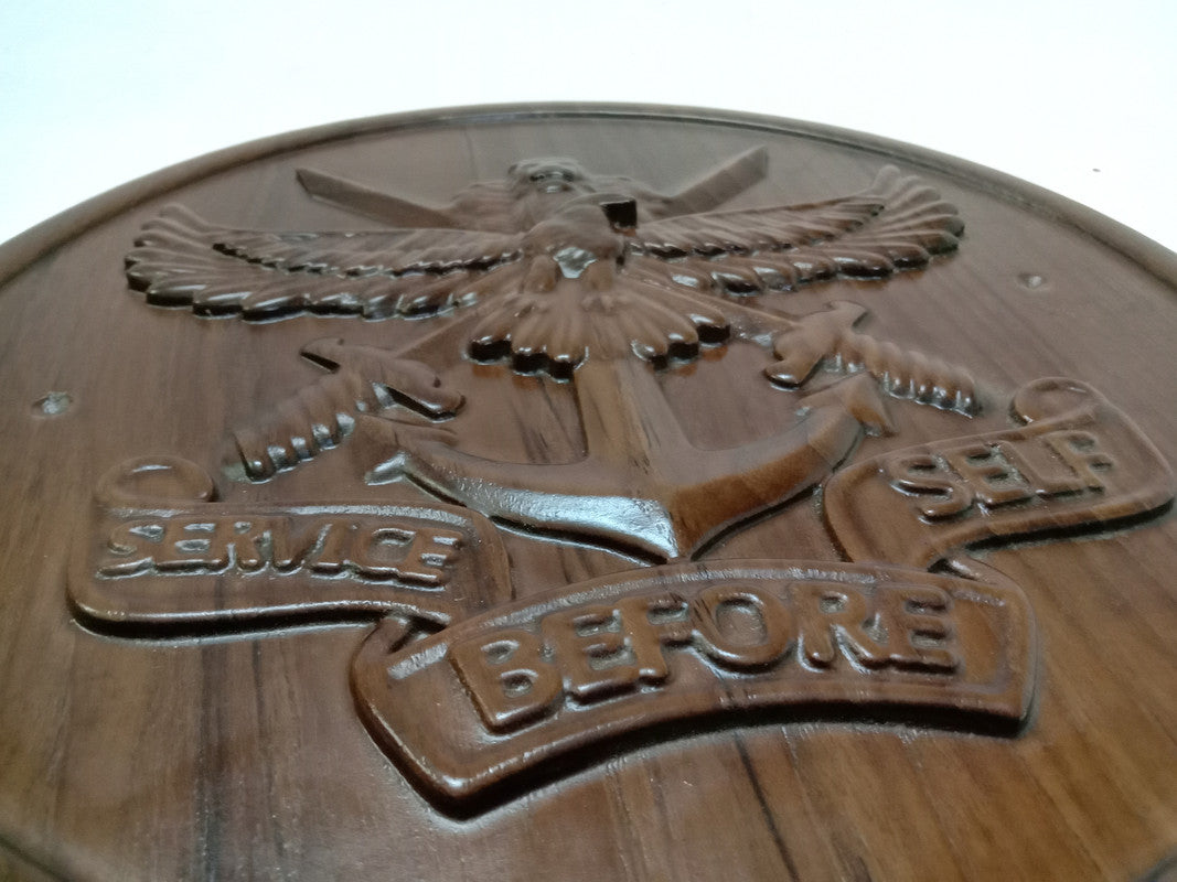SERVICE BEFORE SELF WOODEN Plaque - 12 Inches - 3D Engraving- Crest Badge Wall Décor (5395)