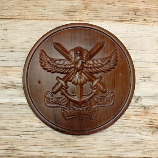 SERVICE BEFORE SELF WOODEN Plaque - 12 Inches - 3D Engraving- Crest Badge Wall Décor (5395)
