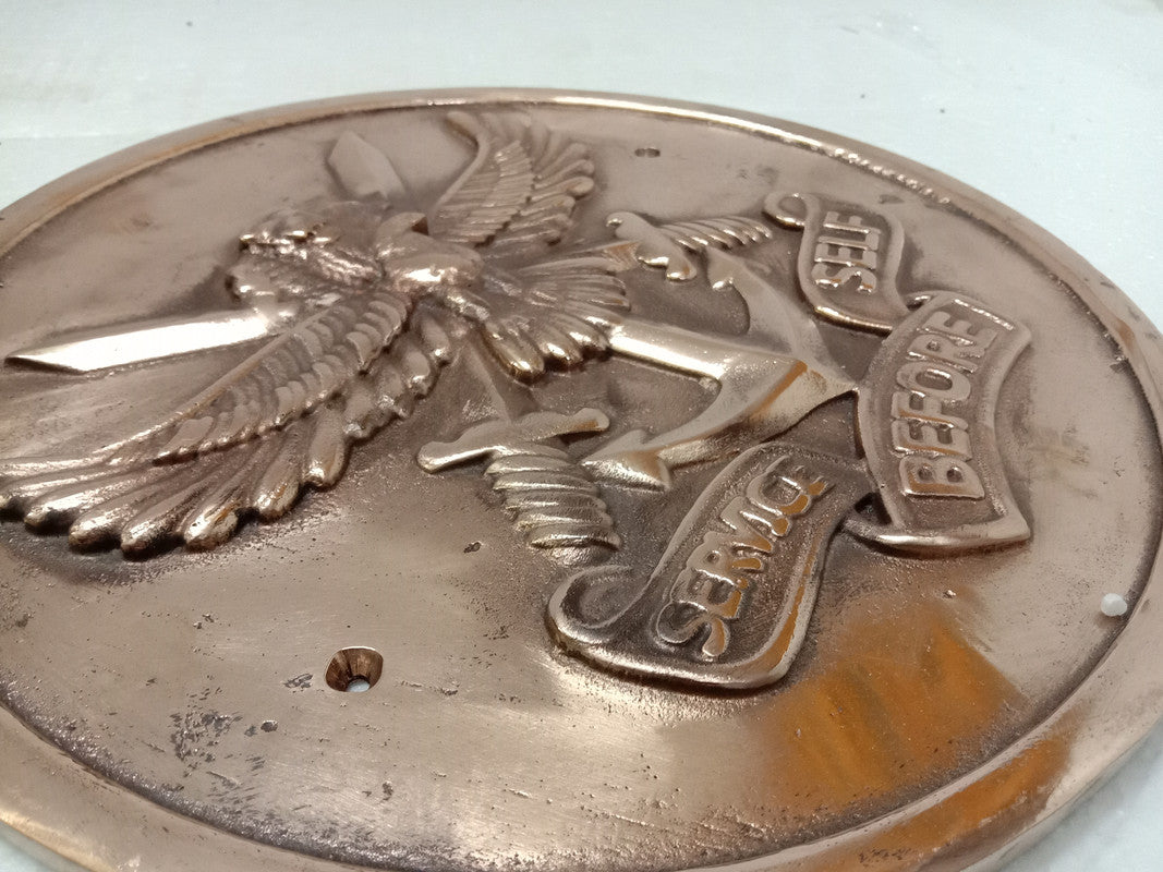 Brass SERVICE BEFORE SELF WOODEN Plaque - 12 Inches - 3D - Crest Badge Wall Décor (5399)