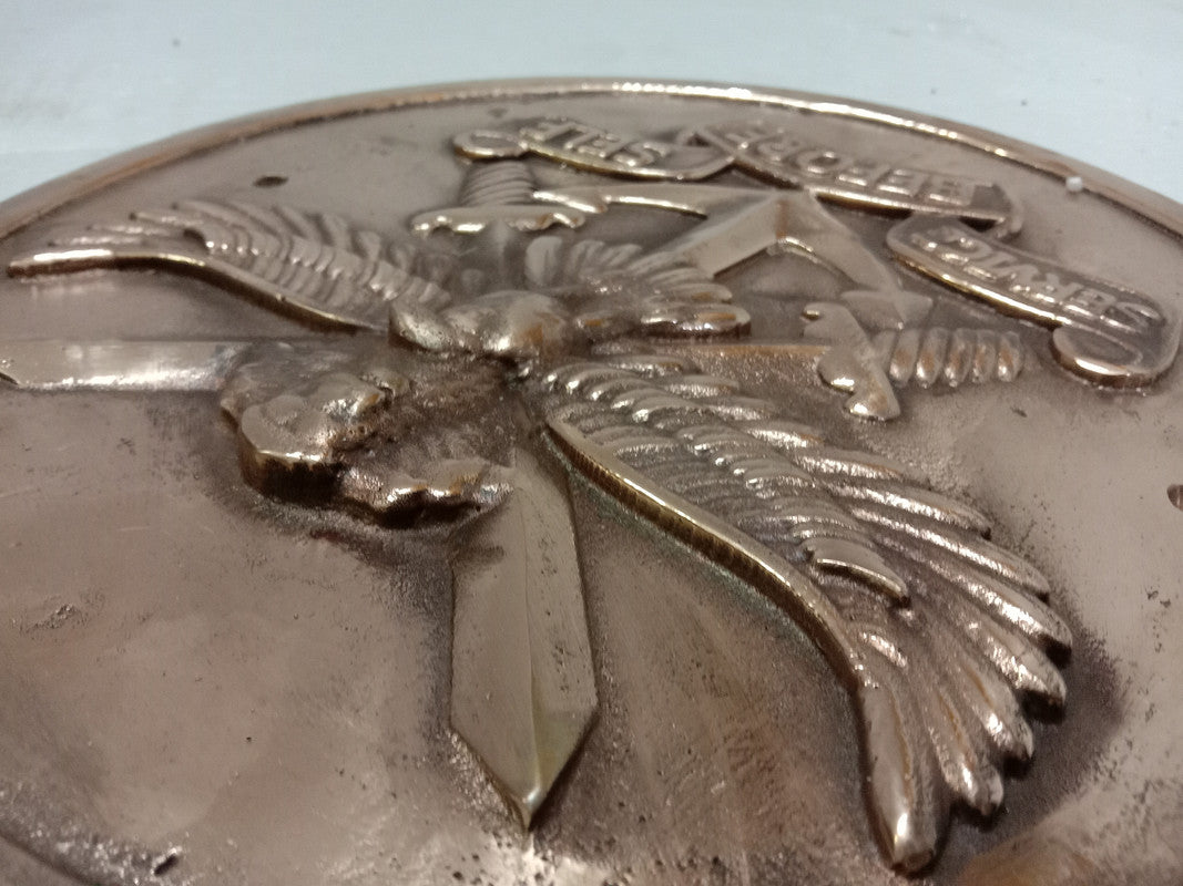 Brass SERVICE BEFORE SELF WOODEN Plaque - 12 Inches - 3D - Crest Badge Wall Décor (5399)