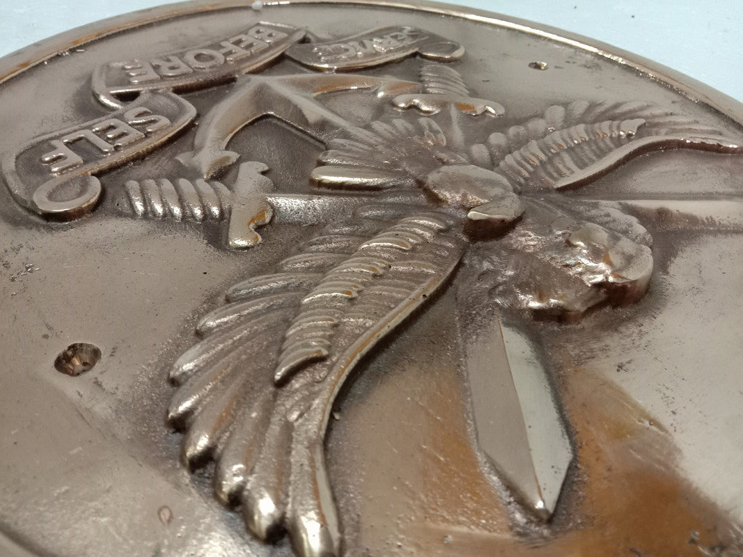 Brass SERVICE BEFORE SELF WOODEN Plaque - 12 Inches - 3D - Crest Badge Wall Décor (5399)