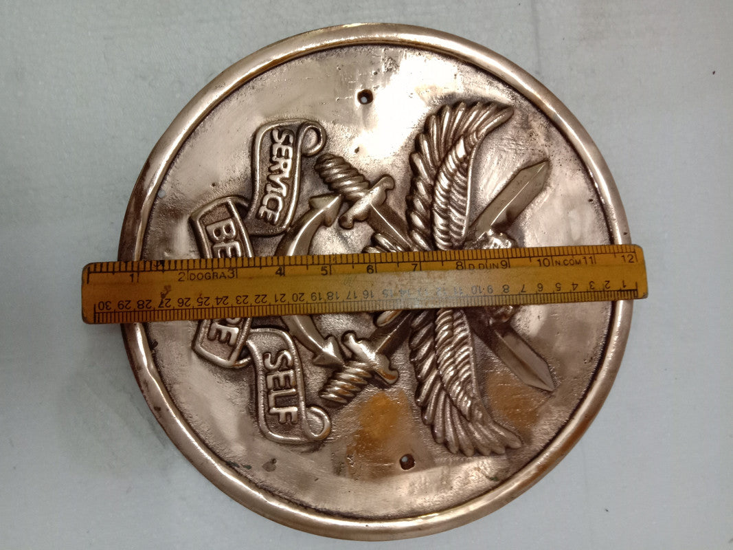 Brass SERVICE BEFORE SELF WOODEN Plaque - 12 Inches - 3D - Crest Badge Wall Décor (5399)