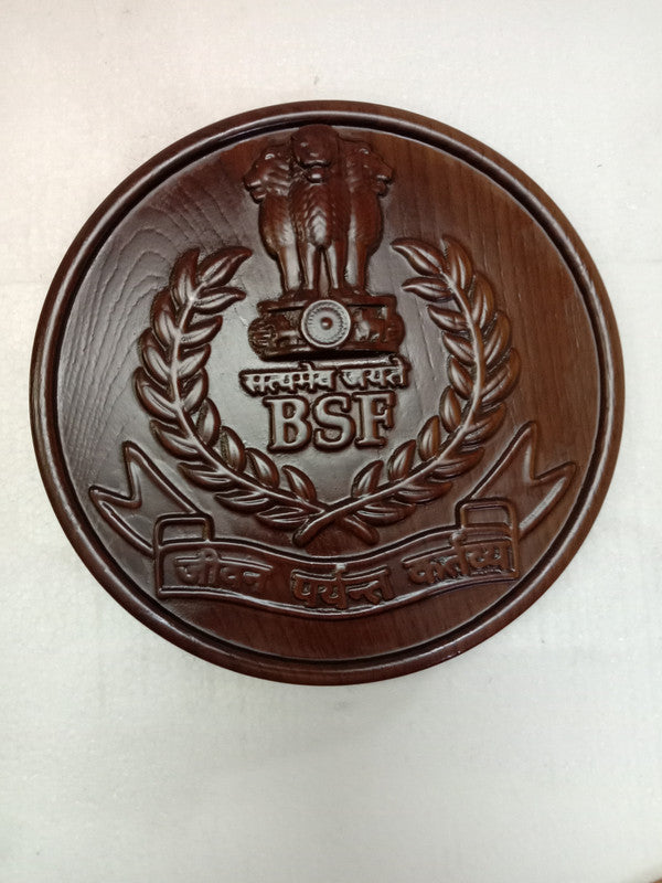 Border Security Force BSF WOODEN Plaque - 12 Inches - 3D Engraving- Crest Badge Wall Décor (5407)