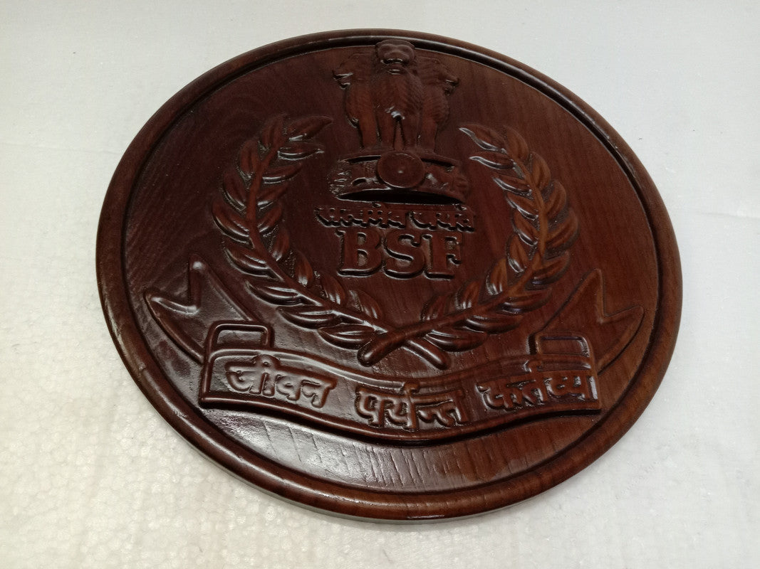 Border Security Force BSF WOODEN Plaque - 12 Inches - 3D Engraving- Crest Badge Wall Décor (5407)