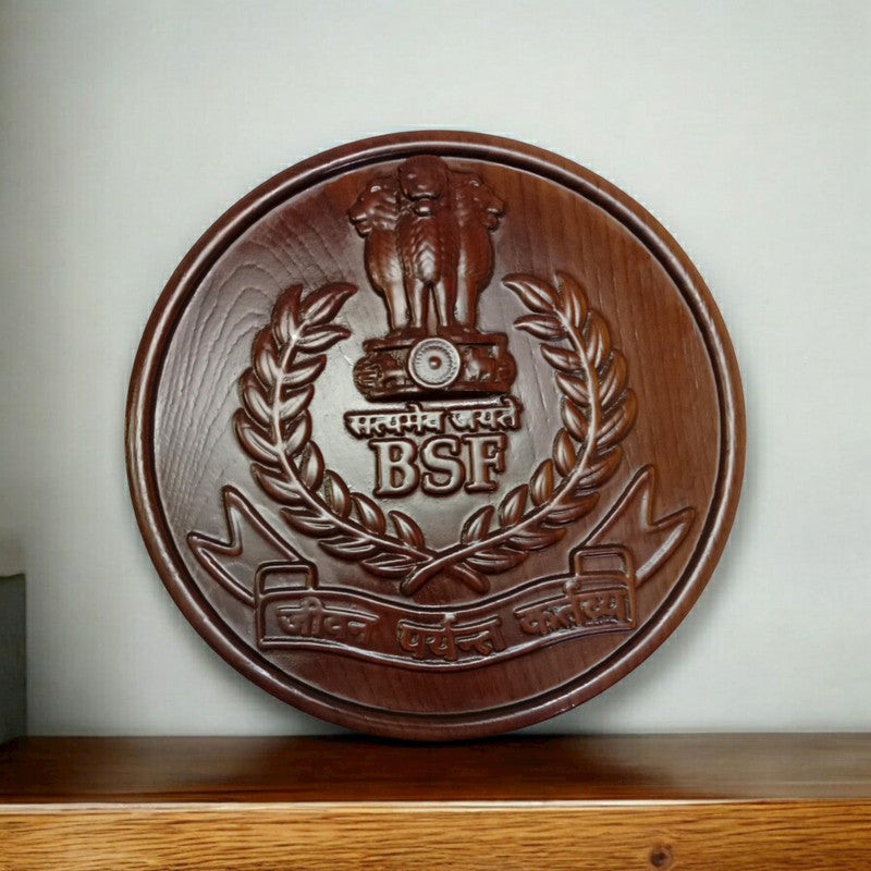 Border Security Force BSF WOODEN Plaque - 12 Inches - 3D Engraving- Crest Badge Wall Décor (5407)