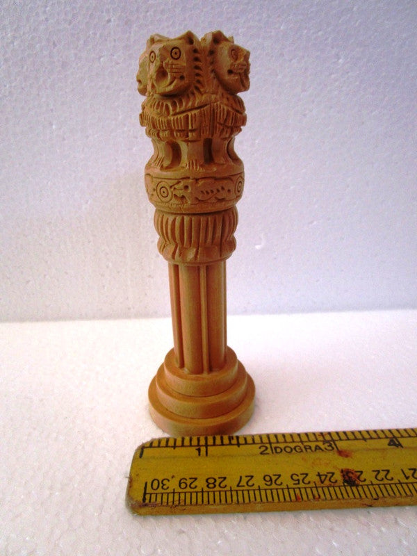 WOODEN Indian NATIONAL Emblem - Republic of INDIA - Ashok STAMBH Statue (602)