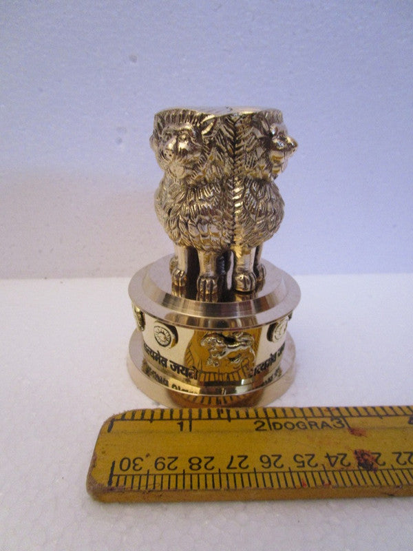 4" Brass Indian NATIONAL Emblem - Republic of INDIA - Ashok STAMBH Statue (807)
