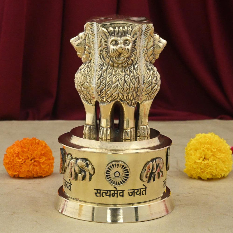 7" Brass Indian NATIONAL Emblem - Republic of INDIA - Ashok STAMBH Statue (853)