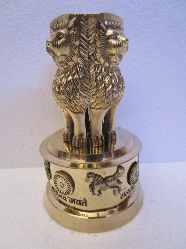 6" Brass Ashok Stambh Indian National Emblem | Ashoka Chakra Office Desk Memento (842)