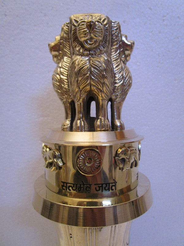 15" Brass Ashoka Stambh Emblem India Ashok Stambh Sculpture Home Office Desk (875)