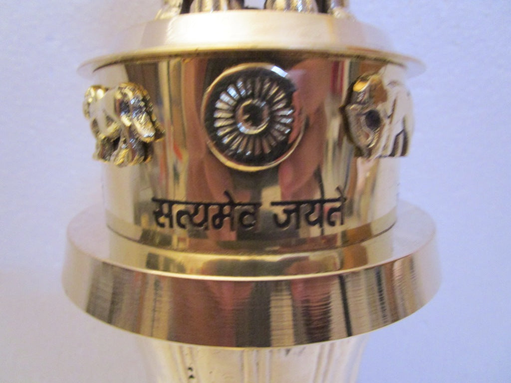 15" Brass Ashoka Stambh Emblem India Ashok Stambh Sculpture Home Office Desk (875)