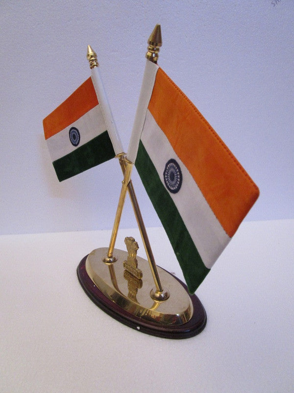 BRASS Indian NATIONAL Emblem with FLAG - BRASS - Republic of INDIA - Table Decor (884)