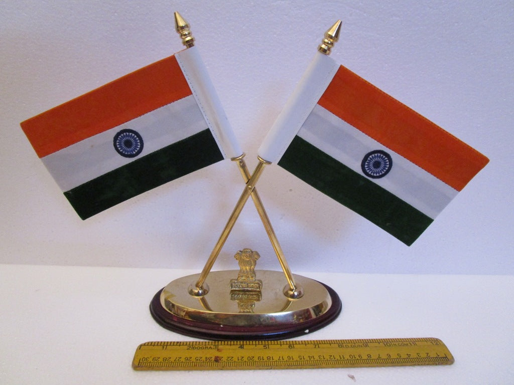 BRASS Indian NATIONAL Emblem with FLAG - BRASS - Republic of INDIA - Table Decor (884)