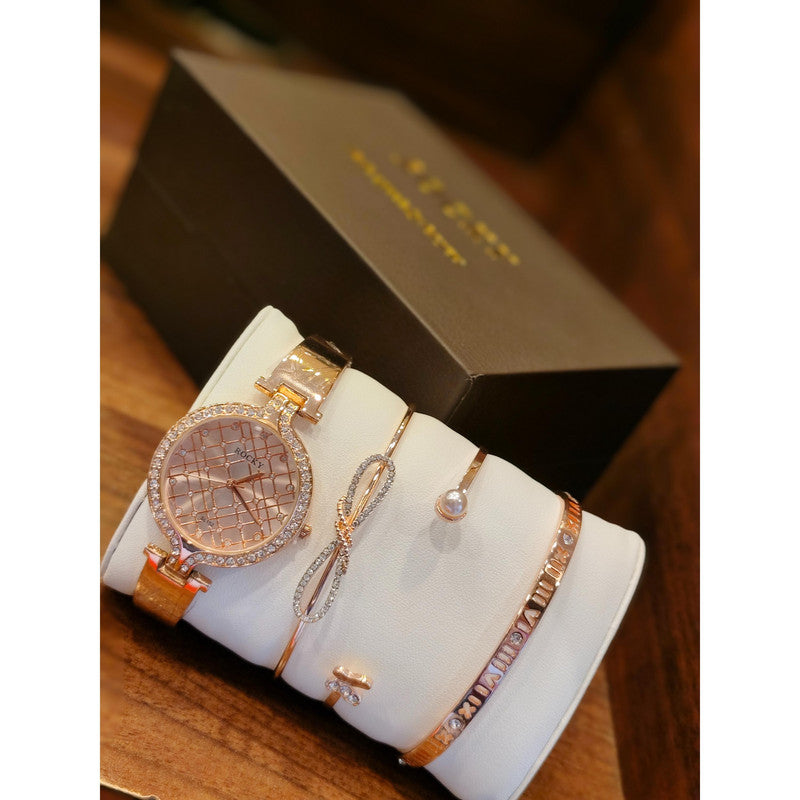 Executive Class Wrist Watch with Three Bracelet for Women Girls - Fashion Collection (9288)