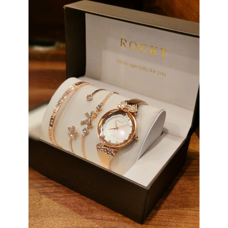 Executive Class Wrist Watch with Three Bracelet for Women Girls - Fashion Collection (9291)