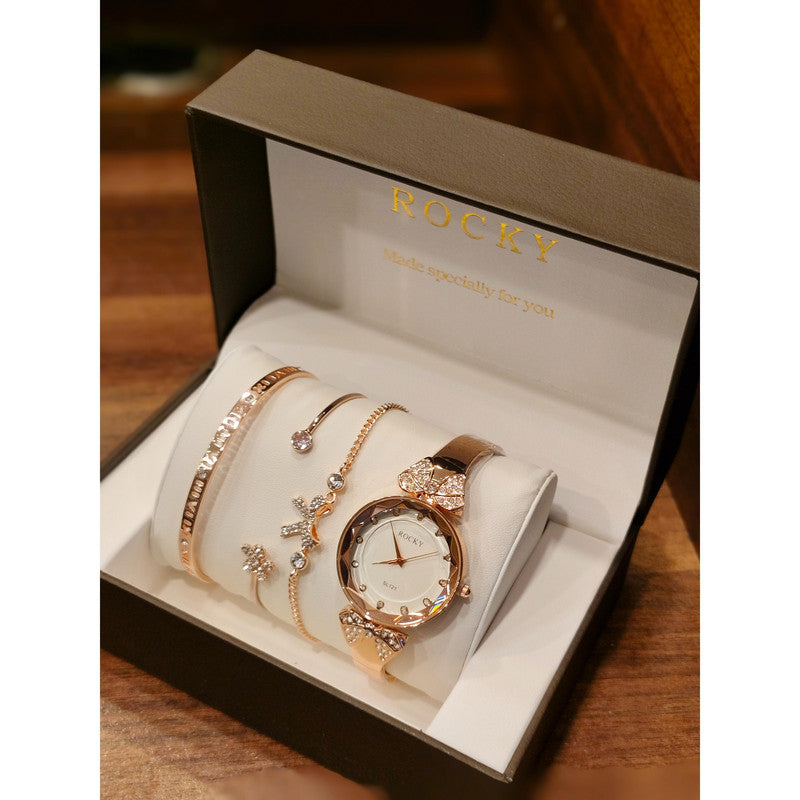 Executive Class Wrist Watch with Three Bracelet for Women Girls - Fashion Collection (9291)