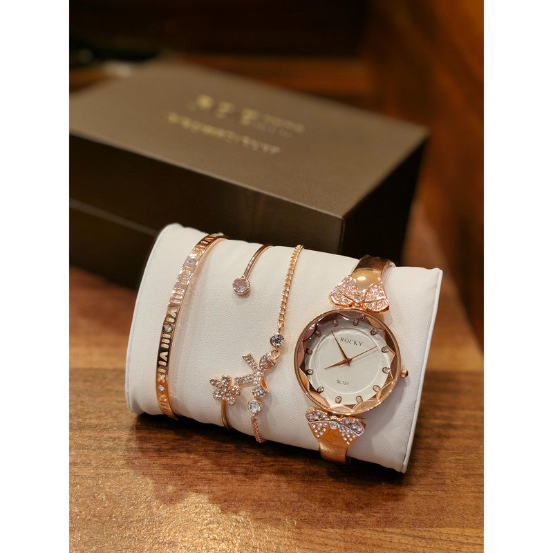 Executive Class Wrist Watch with Three Bracelet for Women Girls - Fashion Collection (9291)