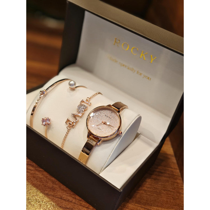 Executive Class Wrist Watch with Three Bracelet for Women Girls - Fashion Collection (9292)
