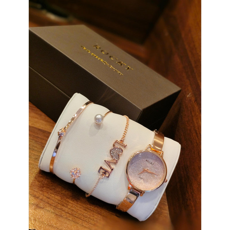 Executive Class Wrist Watch with Three Bracelet for Women Girls - Fashion Collection (9292)