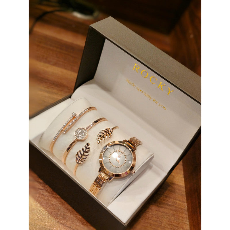 Executive Class Wrist Watch with Three Bracelet for Women Girls - Fashion Collection (9293)