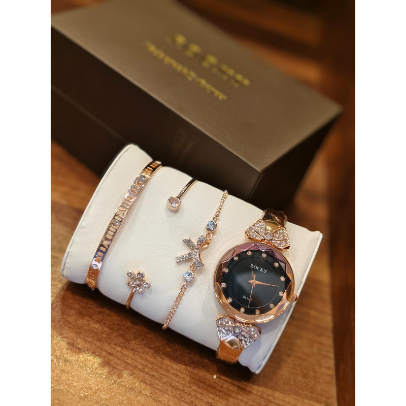 Executive Class Wrist Watch with Three Bracelet for Women Girls - Fashion Collection (9294)