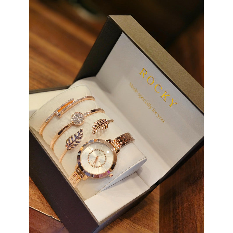 Executive Class Wrist Watch with Three Bracelet for Women Girls - Fashion Collection (9295)