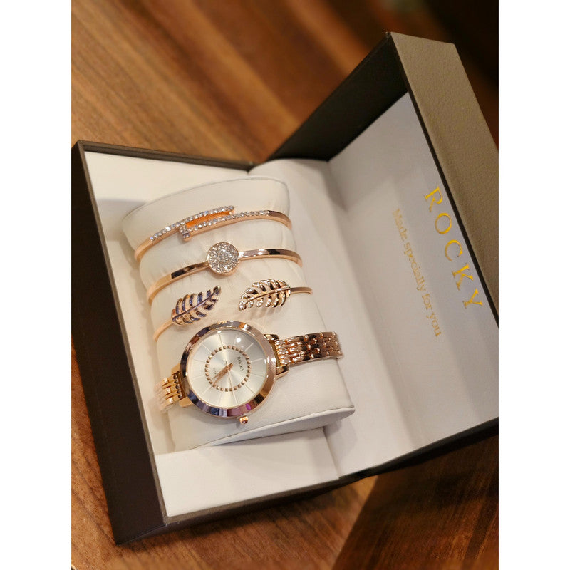 Executive Class Wrist Watch with Three Bracelet for Women Girls - Fashion Collection (9295)