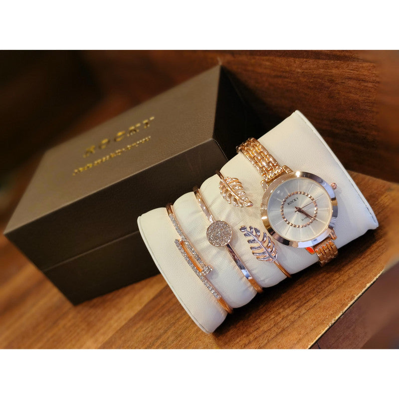 Executive Class Wrist Watch with Three Bracelet for Women Girls - Fashion Collection (9295)