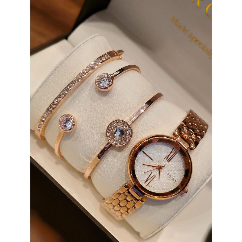 Executive Class Wrist Watch with Three Bracelet for Women Girls - Fashion Collection (9296)