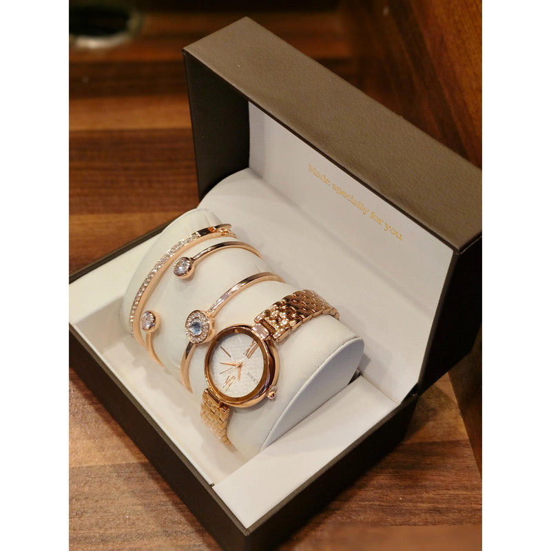 Executive Class Wrist Watch with Three Bracelet for Women Girls - Fashion Collection (9296)