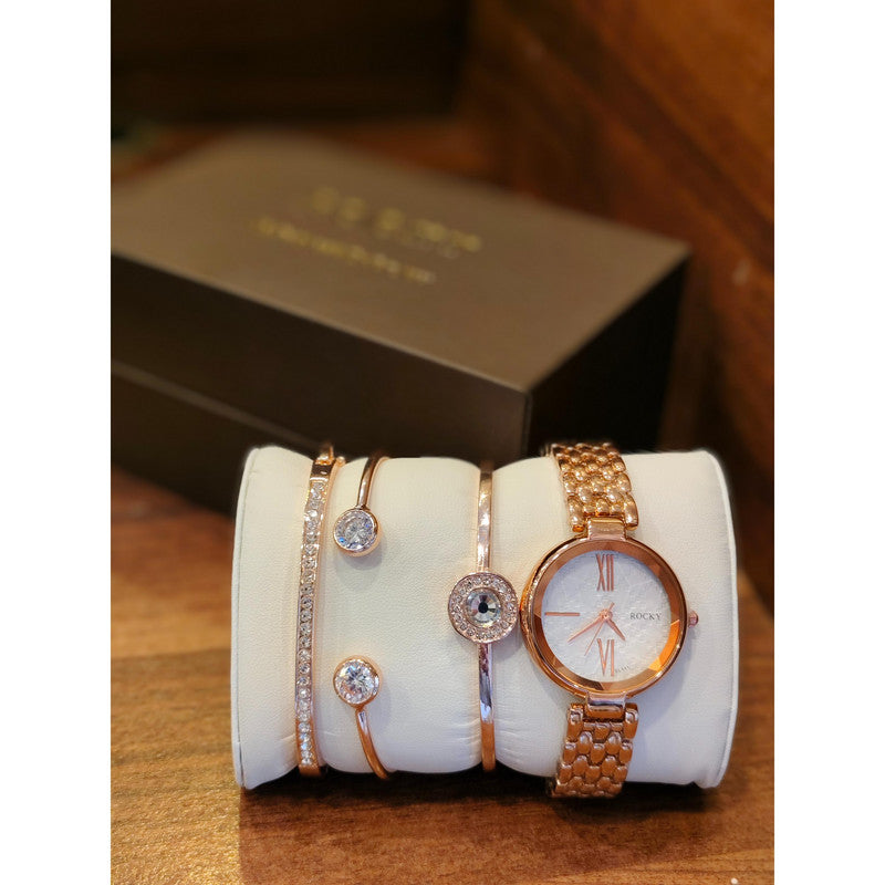 Executive Class Wrist Watch with Three Bracelet for Women Girls - Fashion Collection (9296)