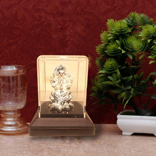 Silver Plated Beautiful Lord Ganesha with Acrylic Base Idol Decorative Showpiece (1919)