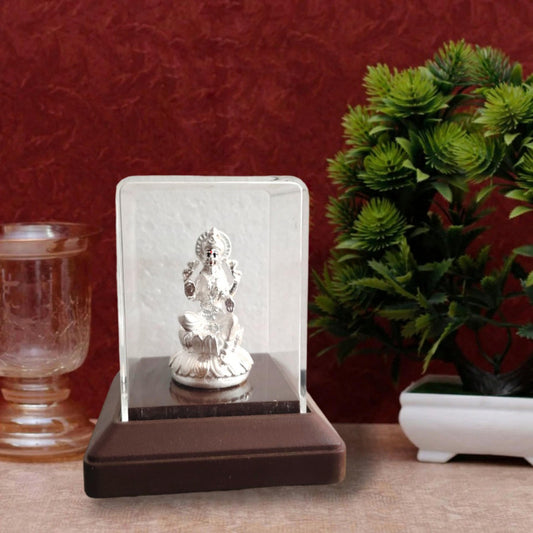 Silver Plated Beautiful Goddess Lakshmi with Acrylic Base Idol Decorative Showpiece (1946)