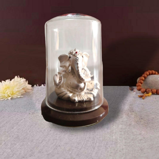 Silver Plated Beautiful Lord Ganesha with Acrylic Base Idol Decorative Showpiece (1953)