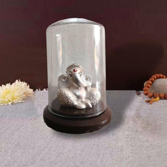Silver Plated Beautiful Lord Ganesha with Acrylic Base Idol Decorative Showpiece (1964)