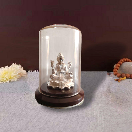 Silver Plated Beautiful Goddess Lakshmi with Acrylic Base Idol Decorative Showpiece (1974)