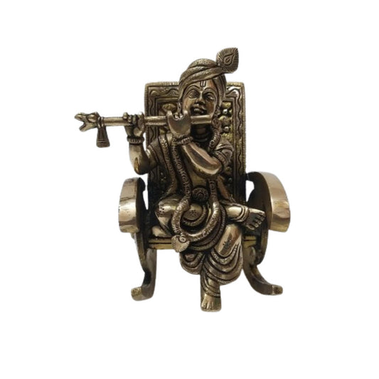 Brass Lord Krishna with Chair | Home Puja Temple Religious Collection (1980)