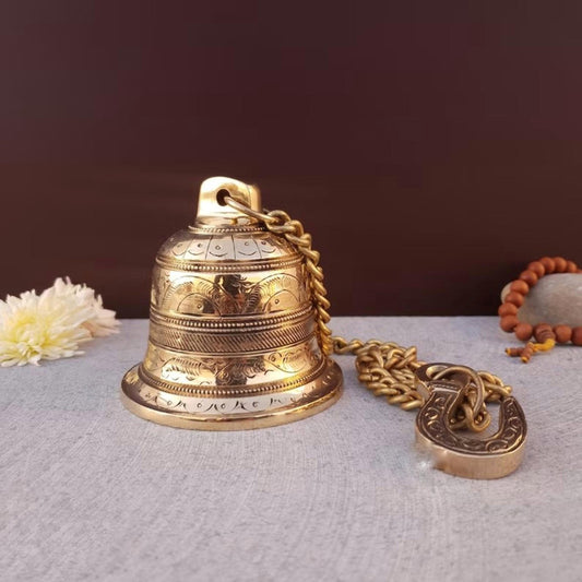 Hanging Bell with Chain | Brass | Home Decor Lord GOD Temple Mandir (2107)