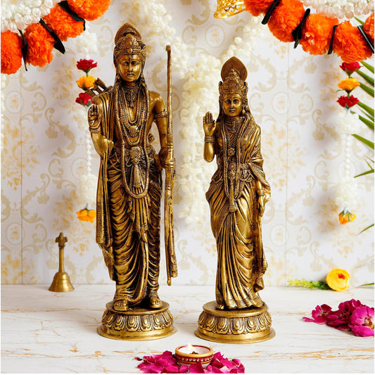 Large Brass Ayodhya Ram with Sita Mata Murti Idol Statue | Temple Mandir Home Decor  (2121)