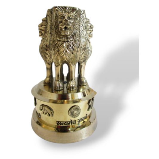 8" Brass Ashoka Stambh Emblem India Ashok Stambh Sculpture Home Office Desk (1036)