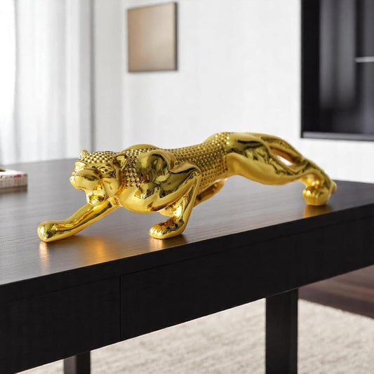 10 Inches Premium Quality Gold Plated JAGUAR SHOWPIECE for Car Desk Table Decor (205)