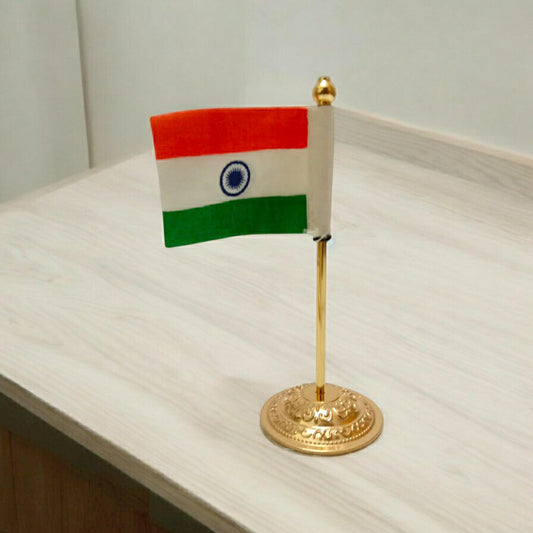 BRASS India National FLAG Memento Sculpture Home Office Desk Artwork Showpiece Rare (2247)