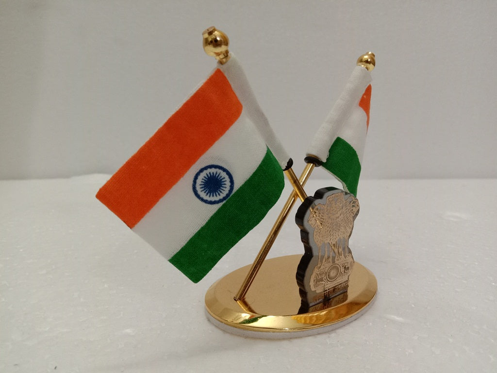 BRASS Indian NATIONAL Emblem with FLAG - BRASS - Republic of INDIA - Table Decor (2252)