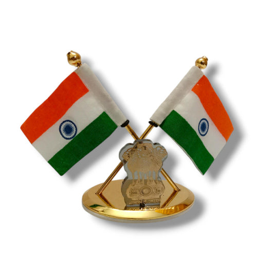 BRASS Indian NATIONAL Emblem with FLAG - BRASS - Republic of INDIA - Table Decor (2252)