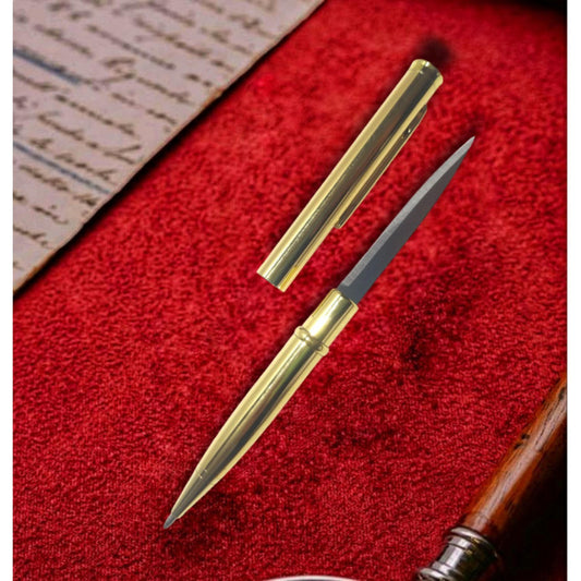 2 In 1 Self Defensive Tool Pen Knife In Gold Plated For Multipurpose Use (3094)