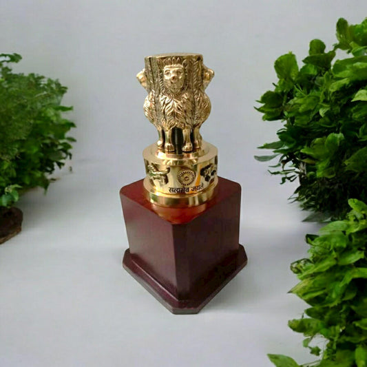 8" Brass Indian NATIONAL Emblem - Republic of INDIA - Ashok STAMBH Statue (3408)