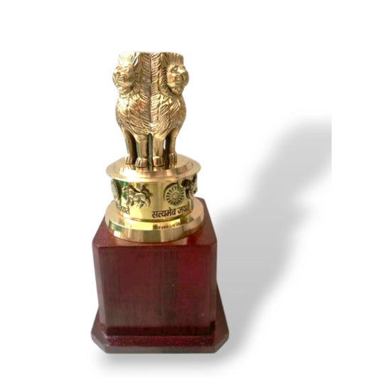 8" Brass Ashoka Stambh Emblem India Ashok Stambh Sculpture Home Office Desk (3408)