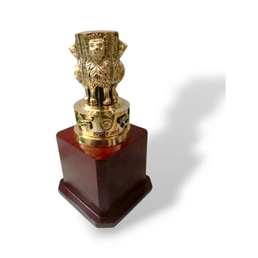 9" Brass Ashoka Stambh Emblem India Ashok Stambh Sculpture Home Office Desk (3410)