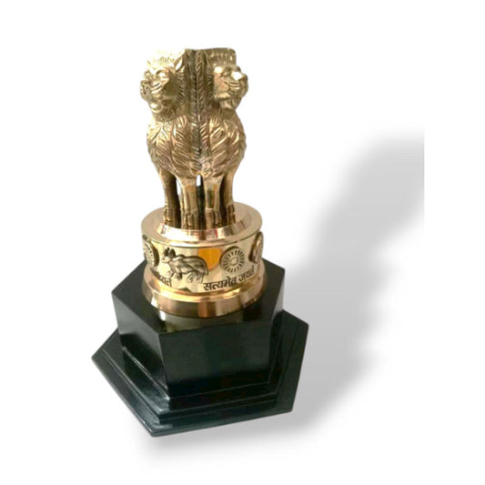 9" Brass Ashoka Stambh Emblem India Ashok Stambh Sculpture Home Office Desk (3414)